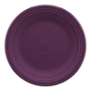 Mulberry place setting on a white wood tablescape