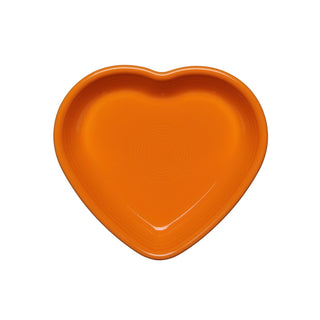 The Retired Fiesta 7 1/2 Inch Medium Heart Shaped Bowl (17 OZ) by Fiesta is orange with smooth edges and a glossy finish, made in the USA, and shown from above on a white background.