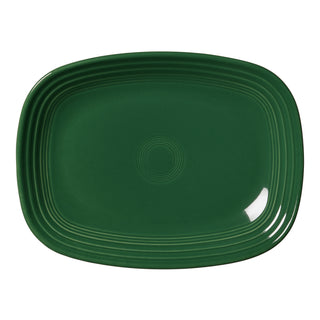 The Fiesta 12 Inch Large Rectangular Platter by Fiesta, shown in jade, features rounded edges and subtle concentric ridge patterns near the border, viewed from above.