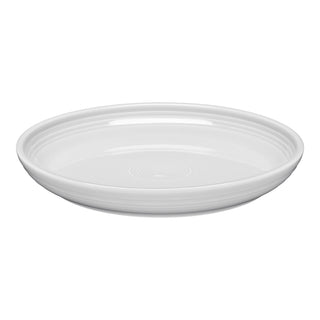 The Fiesta Coupe 10 3/8 Inch Dinner Bowl (40 OZ) in white features a glossy ceramic finish with subtle concentric circles. This round, versatile bowl is microwave safe.