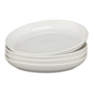 The image features a set of four Fiesta White Coupe 10 3/8 Inch Dinner Bowls (40 oz each), stacked against a white background.