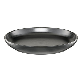The Fiesta Coupe 10 3/8 Inch Dinner Bowl Foundry is a round, shallow 40 oz bowl made from lead-safe dark gray ceramic with a matte finish, shown on a white background.