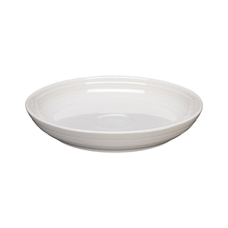 The Coupe 8 1/2 Inch Luncheon Bowl 26 OZ by Fiesta features a plain, round white design with a slightly raised rim and subtle concentric circles, set against a white background.