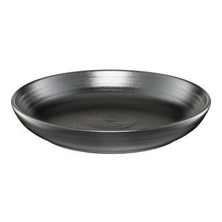 The Fiesta Coupe 8 1/2 Inch Luncheon Bowl 26 OZ Foundry is a round, shallow black ceramic bowl with a matte, slightly textured finish—an ideal versatile addition to your collection.