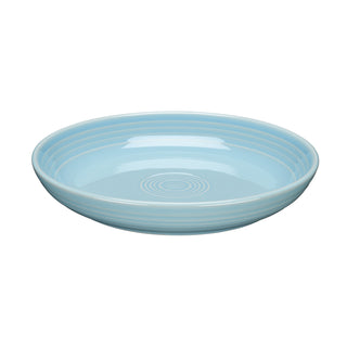 The Fiesta Coupe 8 1/2 Inch Luncheon Bowl 26 OZ in sky features a glossy finish and concentric circular grooves on the inside surface.