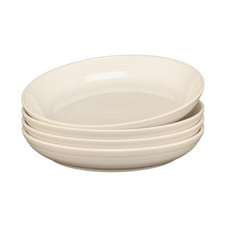 The Fiesta Linen Coupe 8 1/2 Inch Luncheon Bowl Set includes four 26 oz cream-colored ceramic bowls, perfect for your collection or everyday use.