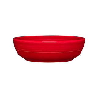 The Fiesta Coupe 6 3/4 Inch Salad Bowl, 24 oz in scarlet, features a round shape with a glossy finish and slightly flared rim, shown on a white background.