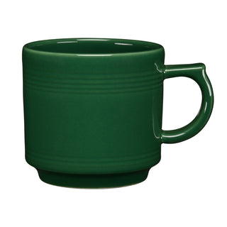 The Fiesta 16 OZ Stackable Mug by Fiesta features a jade color, rounded handle, and subtle horizontal ridges near the top—perfect for any coffee bar setup. Shown here against a white background.