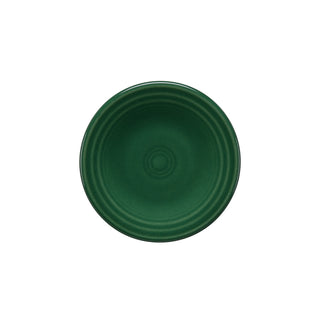 A top-down view of the Retired Fiesta 3 Inch Magnet Mini Dinner Plate by Fiesta, in jade—a round ceramic piece with a raised rim and circular patterns, resembling a classic dinner plate, shown on a plain white background.
