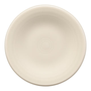 The Retired Fiesta 3 Inch Magnet Mini Dinner Plate by Fiesta features a smooth, cream-colored Linen finish with subtle concentric rings, shown in a top-down photo against a white background.
