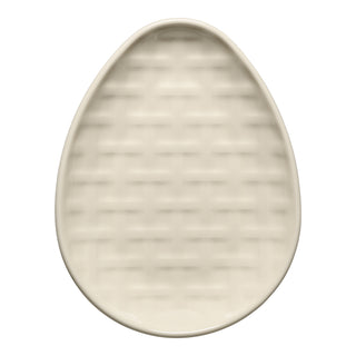 Fiesta Retired Embossed Egg Shaped Plate, 10-inch in Linen color, features a subtle basket-weave texture and oval egg-like design.