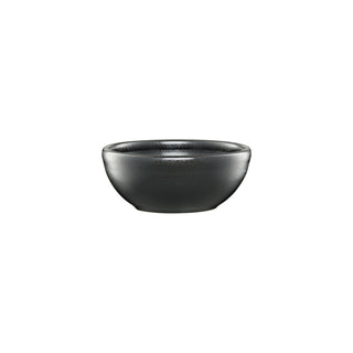 The Fiesta 3 3/4 Inch Mini Bowl 5 OZ Foundry is a small, round black ceramic bowl with a smooth matte finish, shown on a plain white background.
