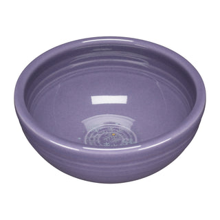 The Fiesta Lavender Snowflakes 3 3/4 Inch Mini Bowl 5 OZ is a round, glossy lavender ceramic bowl with a subtle circular design inside, shown against a white background.