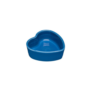 The Fiesta 7 OZ Heart Shaped Ramekin, 4 1/2 inch in lapis, features a blue glossy ceramic design and is displayed on a white background.