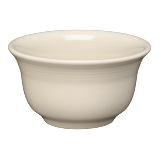 The Fiesta Retired Linen 7 OZ Bouillon Bowl is a cream-colored ceramic bowl with a flared rim and glossy finish, made in the USA and shown against a white background.