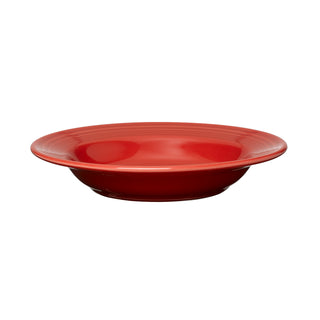 The Fiesta Classic Rim 9 Inch Soup Bowl (13 OZ) in scarlet is a shallow, round ceramic bowl with a glossy finish, made in the USA and shown against a plain white background.