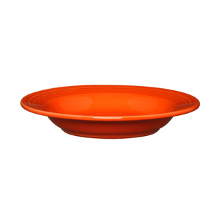 The Fiesta Classic Rim 9 Inch Soup Bowl (13 OZ) in poppy, featuring a round shape with a shallow depth and slightly raised rim, is made in the USA from fully vitrified china and shown on a white background.