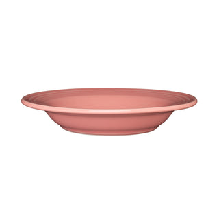 The Fiesta Classic Rim 9 Inch Soup Bowl 13 OZ in peony is a shallow, round bowl with subtle rim ridges and a smooth finish, crafted from fully vitrified china in the USA. Shown on a white background.