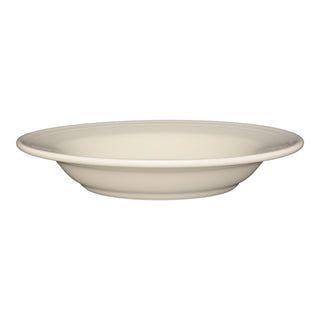 The Fiesta Classic Rim 9 Inch Soup Bowl, 13 OZ, in Linen features a plain, shallow, round design with a slightly raised rim and is crafted from fully vitrified china. Photographed against a white background.