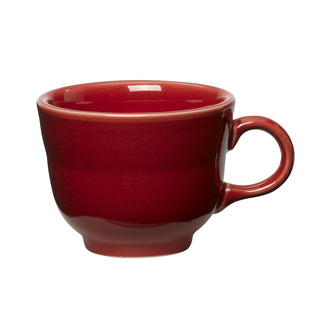 The Retired Classic 7 3/4 OZ Tea Cup by Fiesta, in striking Scarlet, features a round handle and is showcased on a plain white background—a stylish example of lead-safe china ideal for your coffee or tea.