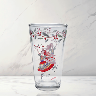 The Nutcracker The Ballerina 16 oz. Cooler Glass Set of 4 by Moderne Glass features vibrant ballerina and berry designs—ideal festive tableware for the holidays.