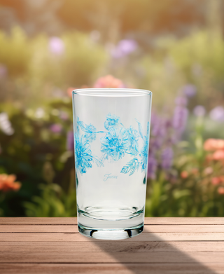 The Moderne Glass Botanical Floral 7 oz. Juice Glass – Set of 4 features blue floral designs, perfect for your Fiesta Dinnerware collection. Made in the USA, these charming glasses add color to any table, indoors or outdoors.