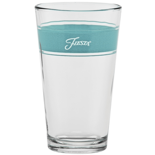 The Moderne Glass Coastal Blues 16 oz. Frame Cooler Mixed Color - Set of 4 features a wide teal band and complements your tableware, adding style to any setting. Proudly made in the USA.
