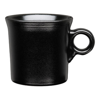 The Fiesta Foundry Classic Ring Handle 10¼ OZ Mug, in matte black ceramic, features a wide rim and round handle. Dishwasher safe, it offers timeless style and everyday convenience. Photographed on a white background.