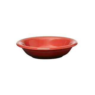 The Fiesta Fruit Bowl 6 OZ in scarlet is a round ceramic bowl with a shiny finish, shown against a white background. Microwave safe, it adds elegance to any setting.