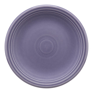 The Fiesta Lavender Classic Rim 6 1/8 Inch Appetizer Plate is a round, purple ceramic plate with concentric raised rings, viewed from above; this dishwasher-safe china is made in the USA.
