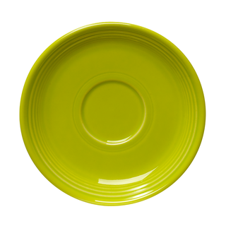 The Fiesta Retired Classic Rim 5 7/8 Inch Saucer in Lemongrass is a round ceramic plate with a glossy finish and slightly raised center, made in the USA and shown from above on a white background.