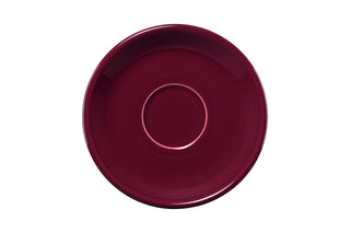 The Fiesta Retired Classic Rim 5 7/8 Inch Saucer in claret is a round, glossy piece with a raised center, shown from above on a plain white background. This dishwasher safe saucer features a deep burgundy hue.