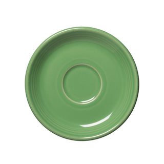 The Fiesta Retired Classic Rim 5 7/8 Inch Saucer in meadow, featuring a circular center indentation, is displayed from above on a white background.