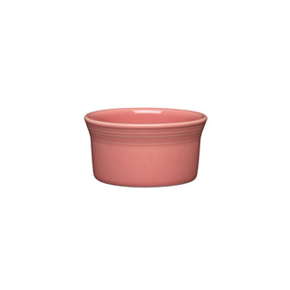 The Retired Fiesta 8 OZ Ramekin, 4-inch in Peony by Fiesta, is a small round ceramic dish with a flared rim and subtle ridges—oven safe and ideal for colorful ramekin collections, shown against a plain white background.