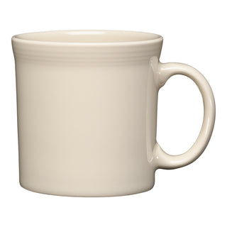 The Fiesta 12 OZ Java Coffee Mug by Fiesta, in Linen, features a large handle and cream-colored ceramic design, shown against a white background.