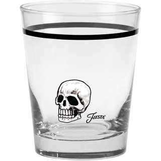 Introduce a touch of festive flair to your table with the Moderne Glass Fiesta Halloween Icons 15 oz. Tapered Double Old Fashion Set of 4. These clear glasses are designed with a sleek black rim and showcase a bold white skull illustration, complete with the word “Fiesta” beneath it. Made in the USA, this striking set is perfect for enhancing your Fiesta Dinnerware collection.