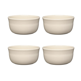 The Fiesta Linen Set of 4 All-Purpose 6-Inch 28OZ Gusto Bowls are arranged in two rows of two on a white background, highlighting their stylish design and dishwasher-safe convenience.