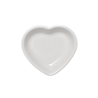 The Fiesta Retired Small Heart Bowl is a white ceramic bowl, heart-shaped and shown from above on a plain background—ideal as a jewelry holder or hostess gift.