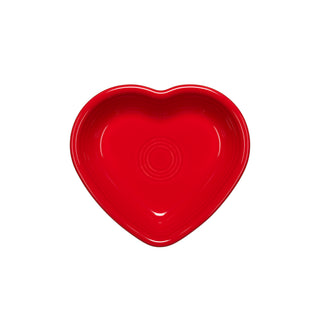 A vibrant red, heart-shaped Retired Small Heart Bowl from Fiesta sits on a plain white background—ideal as a thoughtful hostess gift or a chic jewelry holder.