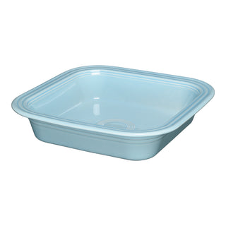 The Fiesta Sky Square Baker & Botanical Floral Mini Oven Mitt 2-Pack Set includes a light blue ceramic baking dish with rounded edges and flared sides, displayed empty against a white background.