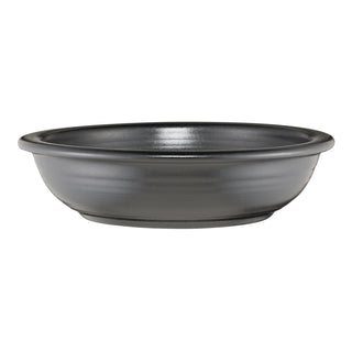 The Fiesta Foundry Classic Rim 8 3/8 Inch Individual Pasta Bowl (34 OZ) is a round, shallow, dark gray china bowl with a slightly flared rim and glossy finish, photographed on a white background. Lead-safe.