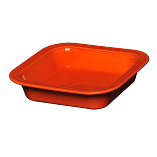The Retired Fiesta Square 9x9 Inch Baker 2 Quart is a red vitrified china container by Fiesta with a white background.