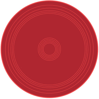 A red circle with concentric lighter red rings radiating from the center, forming a pattern on a solid background.
