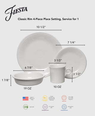 Classic Rim 4-Piece Place Setting, Service for 1 - place settings Made in America by The Fiesta Tableware Company