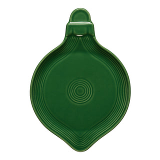 The Fiesta 8 3/4 Inch Ornament Shaped Plate in Jade features a round, ribbed onion-inspired design with a top handle and concentric circles—ideal for adding a whimsical touch to your holiday table.
