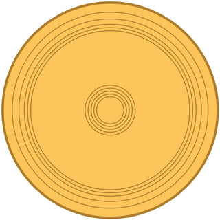 A gold-colored circle with several thin concentric rings near the center and around the edge, resembling a stylized coin or disk. The background is white.