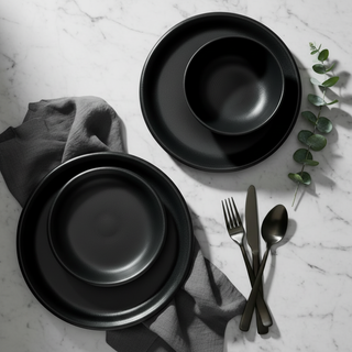 Black Dinnerware on Marble