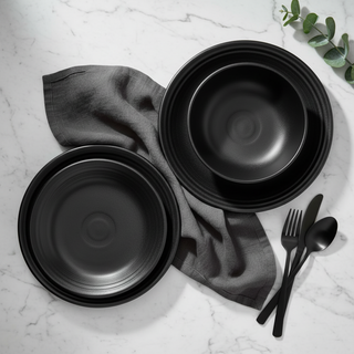 Black Dinnerware on White Marble