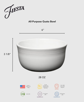 All-Purpose 6 Inch Gusto Bowl 28 OZ - bowls Made in America by The Fiesta Tableware Company