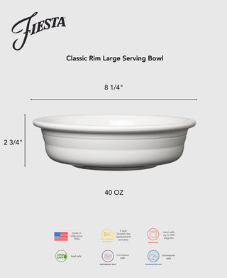 Classic Rim 10 1/2 Inch Extra Large Serving Bowl 80 OZ - serveware Made in America by The Fiesta Tableware Company